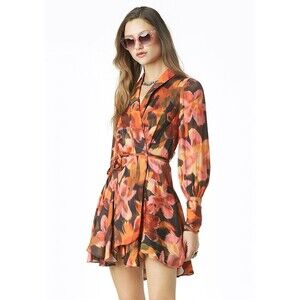 Tart Collections Glenna Poly Satin Mini Wrap Dress Ikat Print Size XS NWT's $178